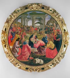 Klanění tří králů (s částečným rámem), 1487 (olej na dřevě)